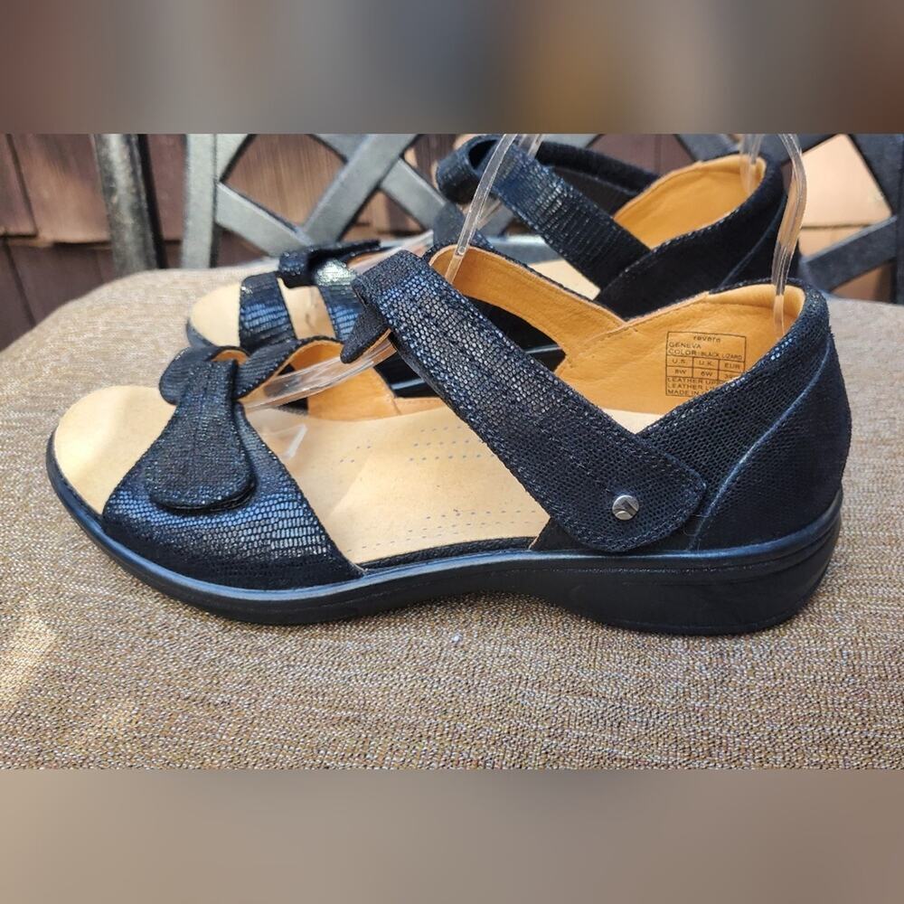 Revere Geneva black lizard sandals black 8 wide women's